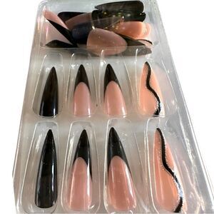 Glossy black and Nude Ballerina PressOn Nails & Embellishment